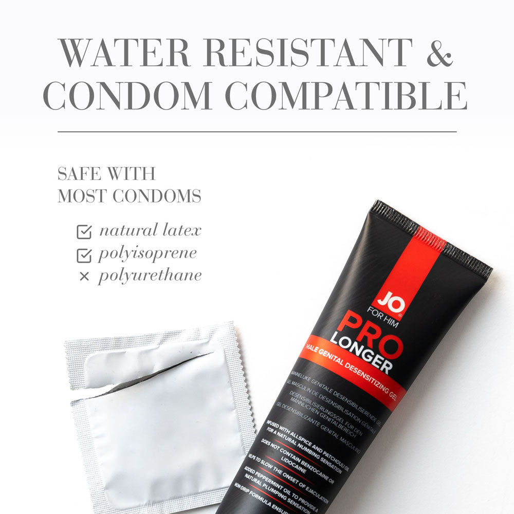 JO Prolonger Gel - 60 mL - Penis Desensitising Gel - 60 ml Tube with condom compatibility options.