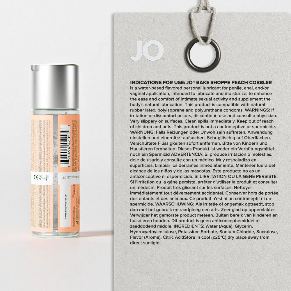 Affordable quality JO Bake Shoppe - Peach Cobbler - Peach Cobbler Flavoured Water Based Lubricant - 60 ml Bottle  from JO by Discreet Intimate Essentials with Discreet Delivery 