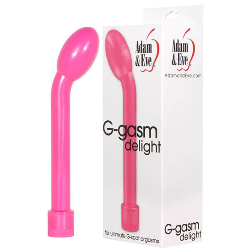 Adam & Eve G-Gasm Delight -  17.8 cm (7'') Vibrator displayed with packaging for ultimate G-spot orgasms.