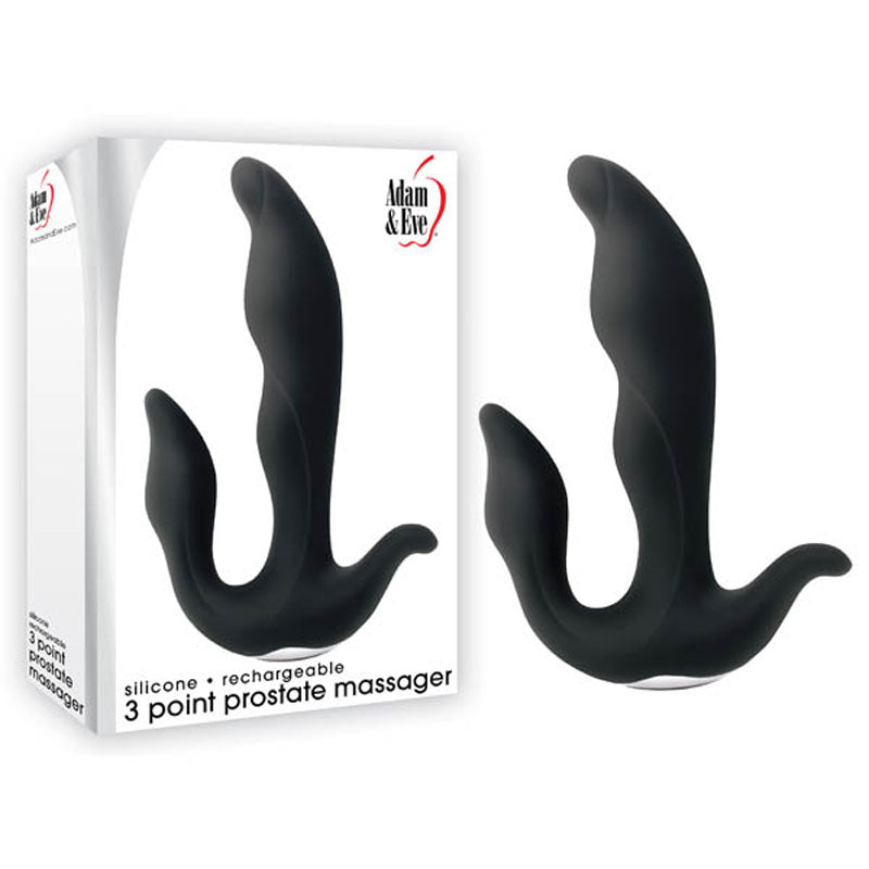 Adam & Eve 3-Point Prostate Massager -  USB Rechargable Vibrating Prostate Massager with silicone design and sleek packaging.