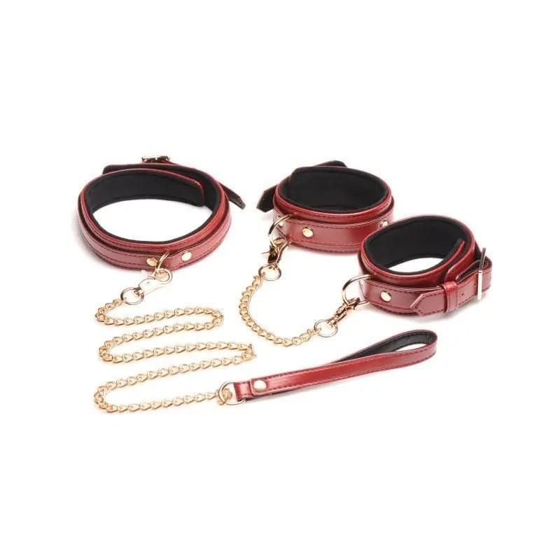 6 Pc PU Leather Bondage Set Burgundy Master Series Discreet Intimate Essentials.