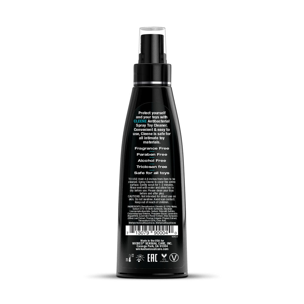 Wicked Cleene unscented antibacterial toy cleaner back label with instructions and benefits.