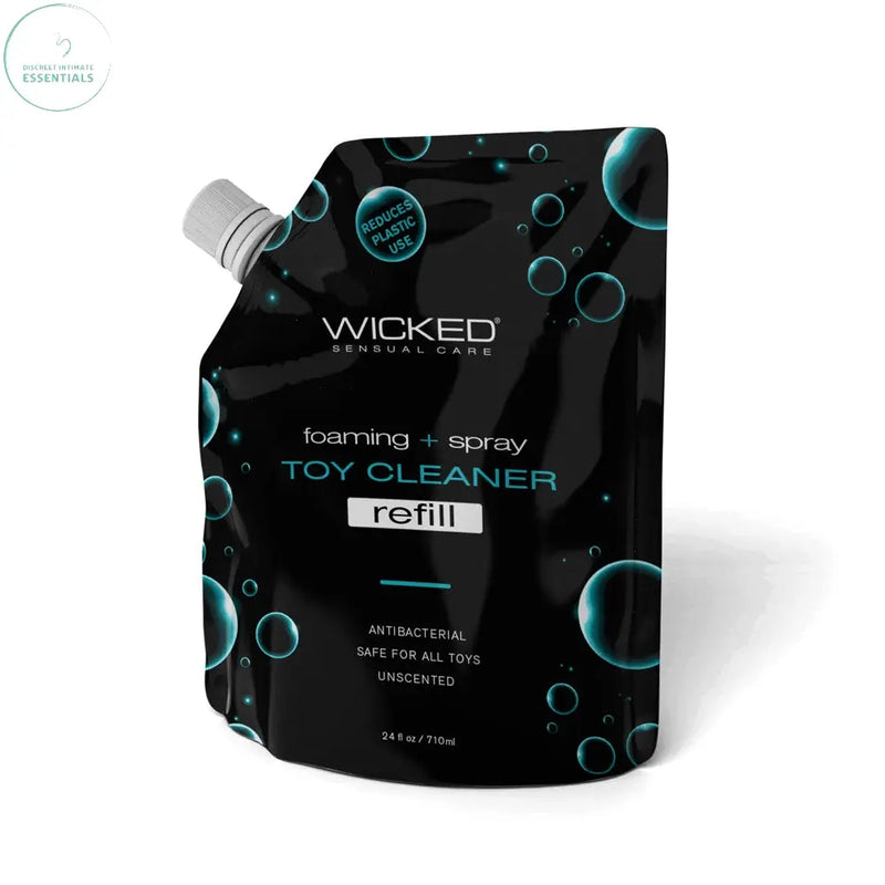 Affordable quality Wicked Foaming & Spray Toy Cleaner Refill - Unscented Antibacterial Toy Cleaner - 710 ml (24 oz) Pouch  from Wicked by Discreet Intimate Essentials with Discreet Delivery 