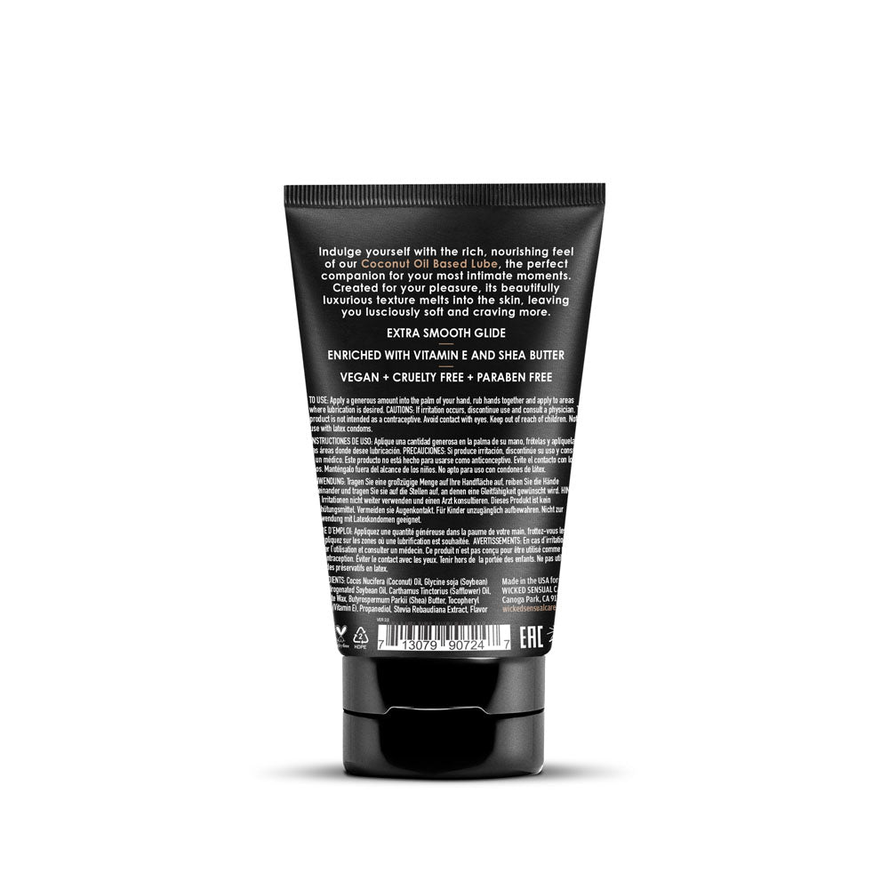 Wicked COCONUT coconut oil lubricant in a 120 ml tube, enriched with Vitamin E and Shea butter.