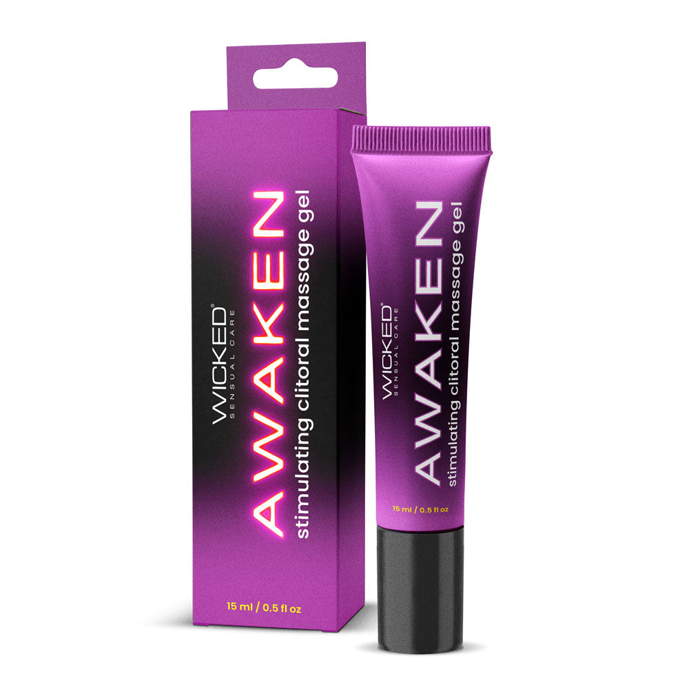 Wicked Awaken - Stimulating Gel for Women - 8.6 ml Tube with packaging design showing clitoral massage gel.