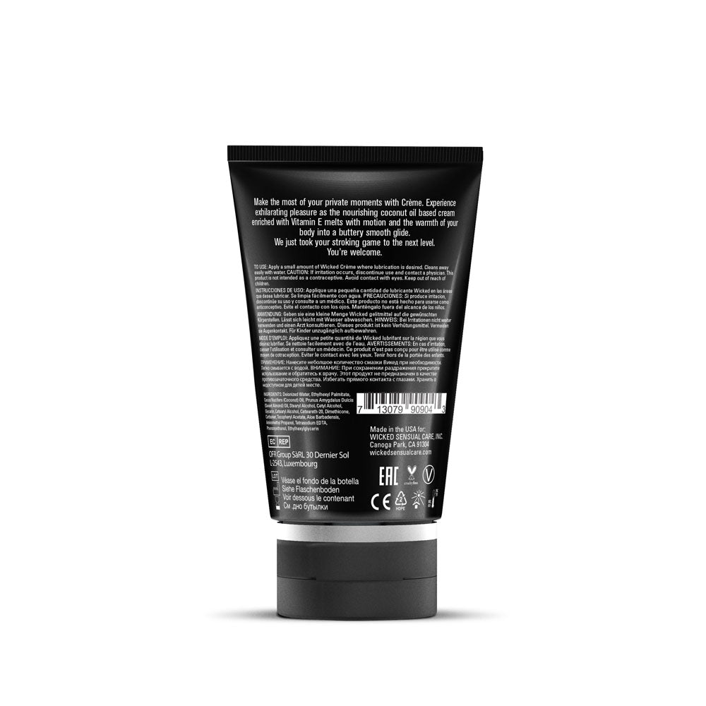 Wicked Creme - Masturbation Cream for Men - 120 ml (4 oz) Tube back view showing product details and instructions.