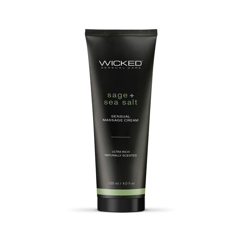 Wicked SAGE + SEA SALT Sensual Massage Cream - Scented Massage Cream - 120 ml Tube, perfect for relaxation and rejuvenation.