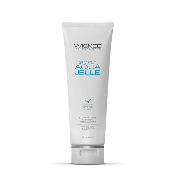 Wicked Simply Aqua Jelle - Water Based Anal Lubricant - 120 ml (4 oz) Bottle in a white tube with olive leaf extract.