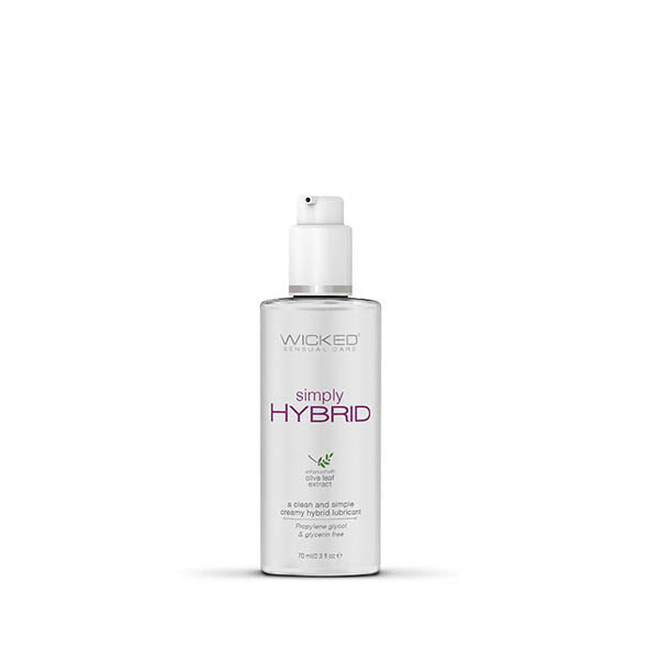 Wicked Simply Hybrid water silicone hybrid lubricant in a 70 ml bottle for smooth and long-lasting pleasure.