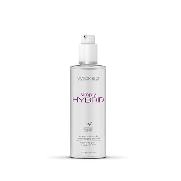 Wicked Simply Hybrid - Water & Silicone Blended Lubricant - 120 ml (4 oz) Bottle with olive leaf extract.
