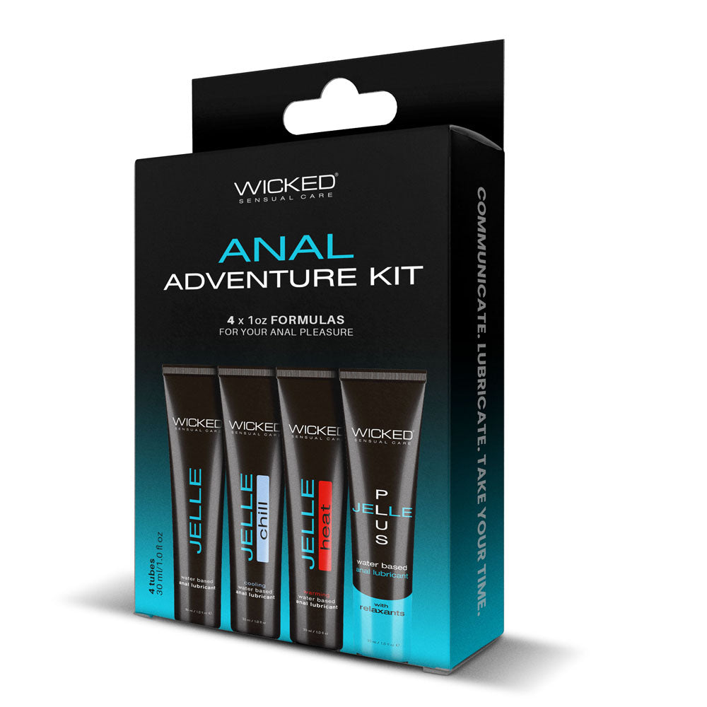 Wicked ANAL ADVENTURE KIT - Mixed Jelle Anal Lubricants 30 ml Bottles - 4 Pack with various formulas for anal pleasure.
