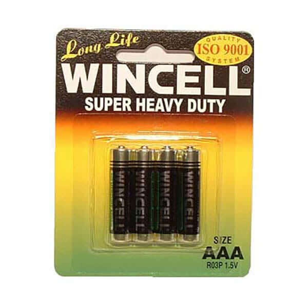 Wincell AAA Super Heavy Duty Batteries pack showcasing AAA super heavy duty batteries designed for long life.