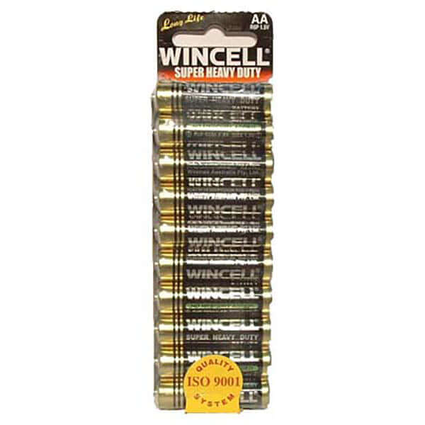 Wincell AA Super Heavy Duty Batteries pack showcasing super heavy duty AA batteries for long life performance.