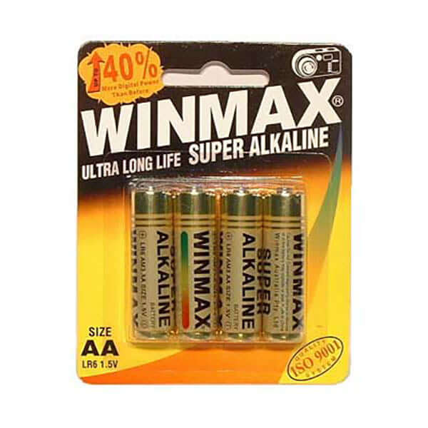 Winmax AA Super Alkaline Batteries pack featuring 4 AA super alkaline batteries with enhanced digital power.