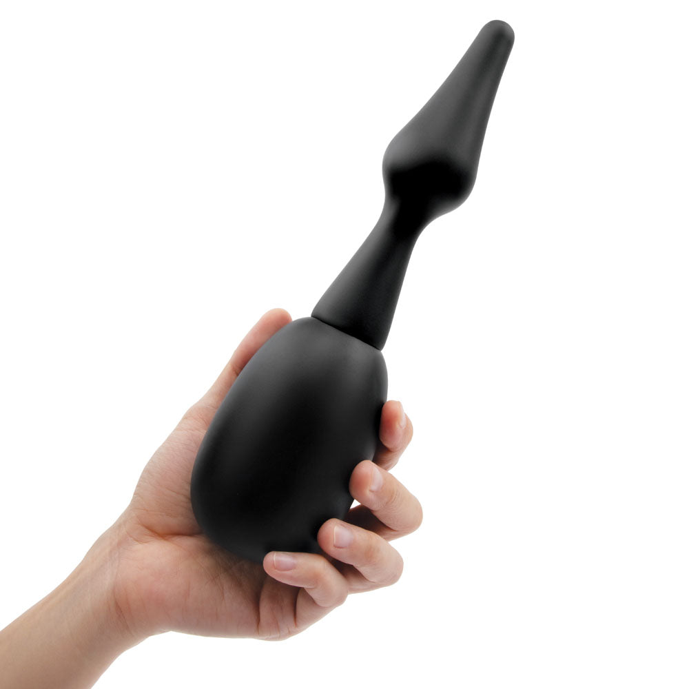 AquaClean Silicone 1-Way Valve Douche Set with Butt Plug Nozzle - 150 ml Capacity with Free Travel Douche Included in hand