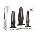Adam & Eve ANAL ROCKETS TRAINER SET - Butt Plugs - Set of 3 Sizes displayed in box with galaxy-finished designs.