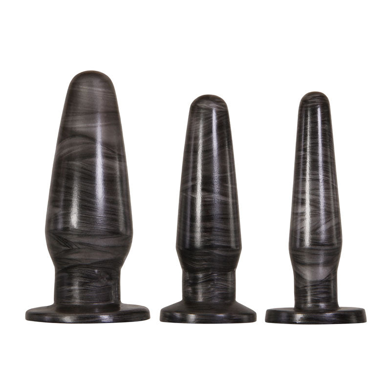 Adam & Eve ANAL ROCKETS TRAINER SET -  Butt Plugs - Set of 3 Sizes featuring galaxy-finished PVC materials.