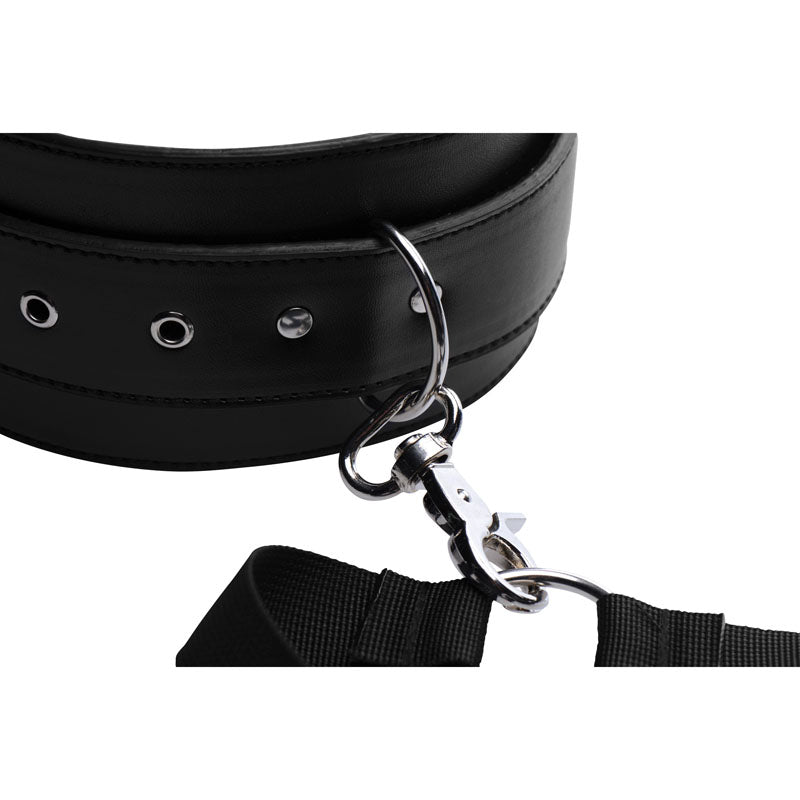 Master Series Acquire Thigh Harness & Wrist Cuffs -  Restraints featuring adjustable black leather straps and metal clips.