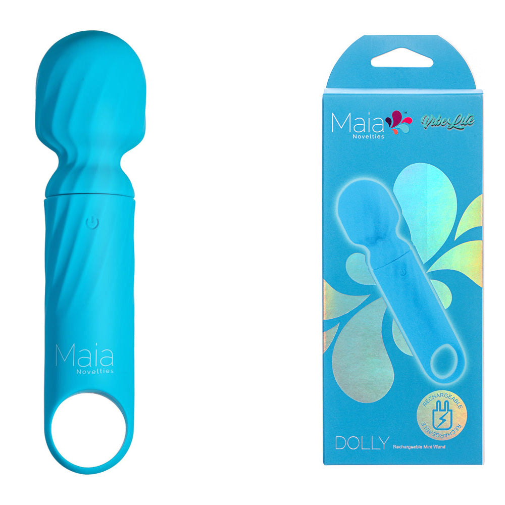 Maia DOLLY -  -  12.7 cm USB Rechargeable Massage Wand in blue packaging and product display.
