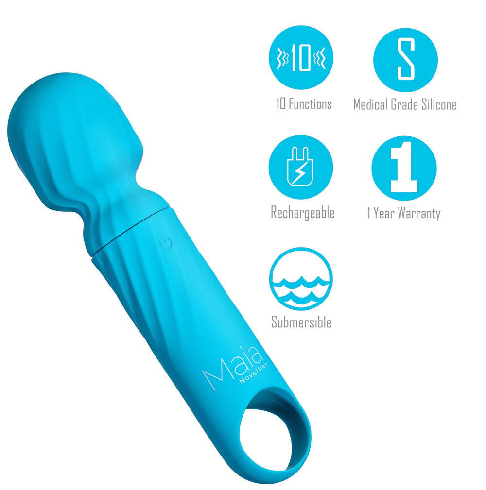 Maia DOLLY -  -  12.7 cm USB Rechargeable Massage Wand features 10 functions, medical grade silicone, rechargeable, submersible.