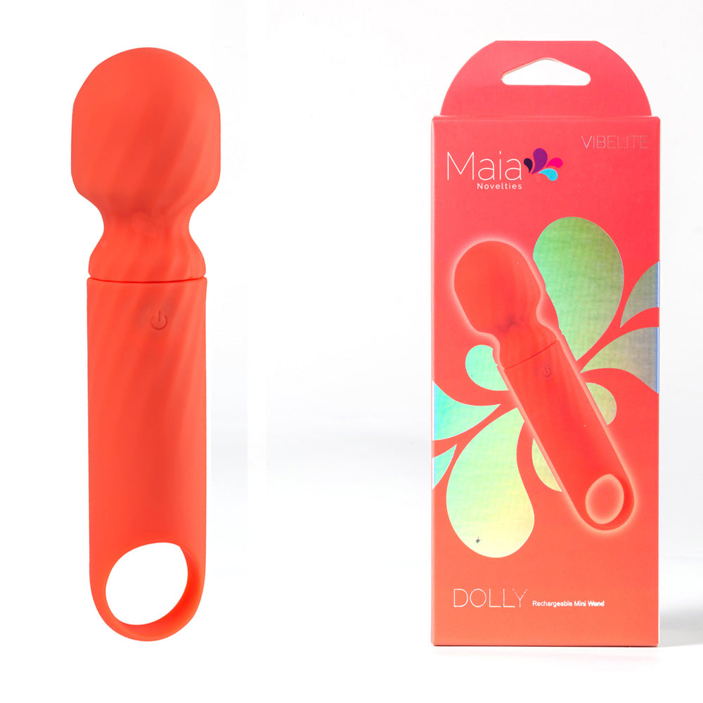 Maia DOLLY - Orange - Orange 12.7 cm USB Rechargeable Massage Wand next to its packaging.