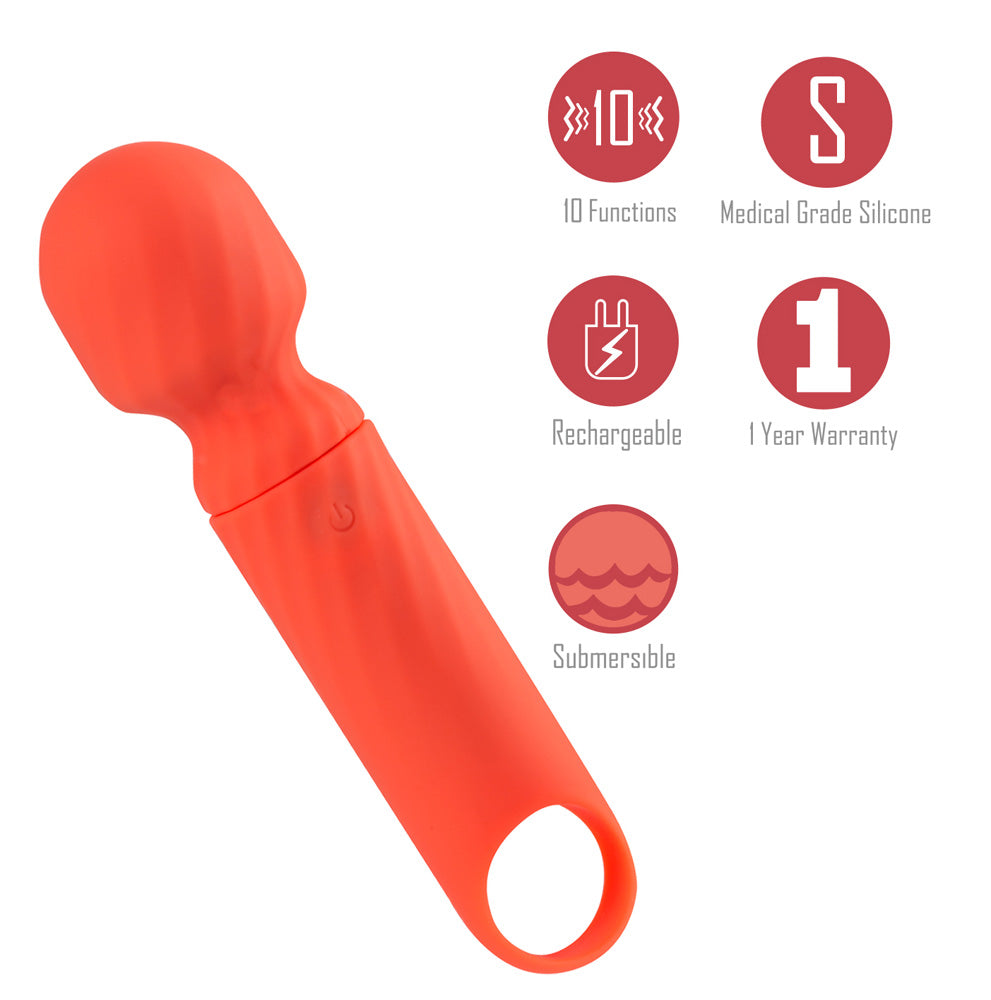 Maia DOLLY - Orange - Orange 12.7 cm USB Rechargeable Massage Wand with features like 10 functions and medical grade silicone.
