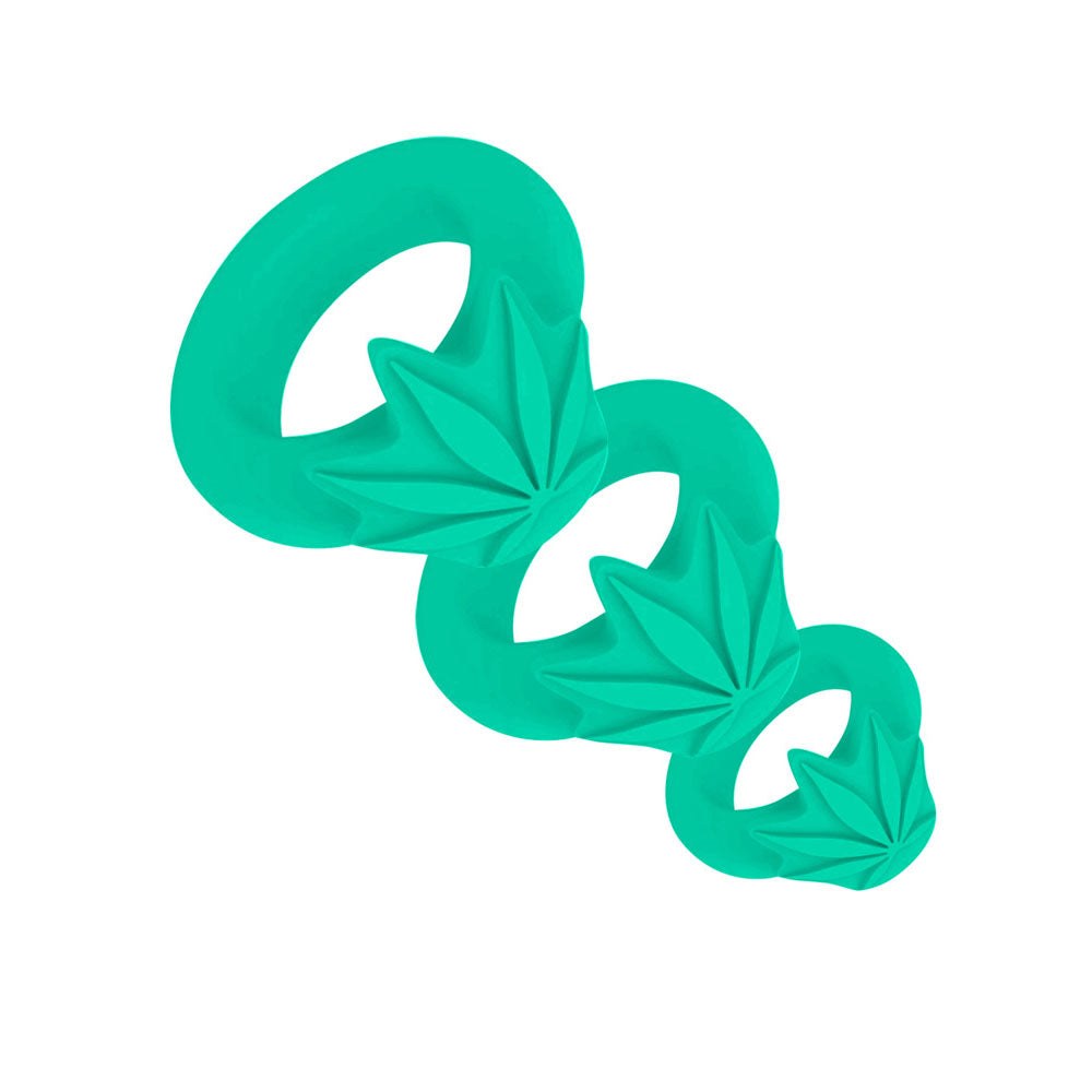 Maia HAZEY -  Pot Leaf Cock Rings - Set of 3, featuring three multi-size rings in vibrant design.