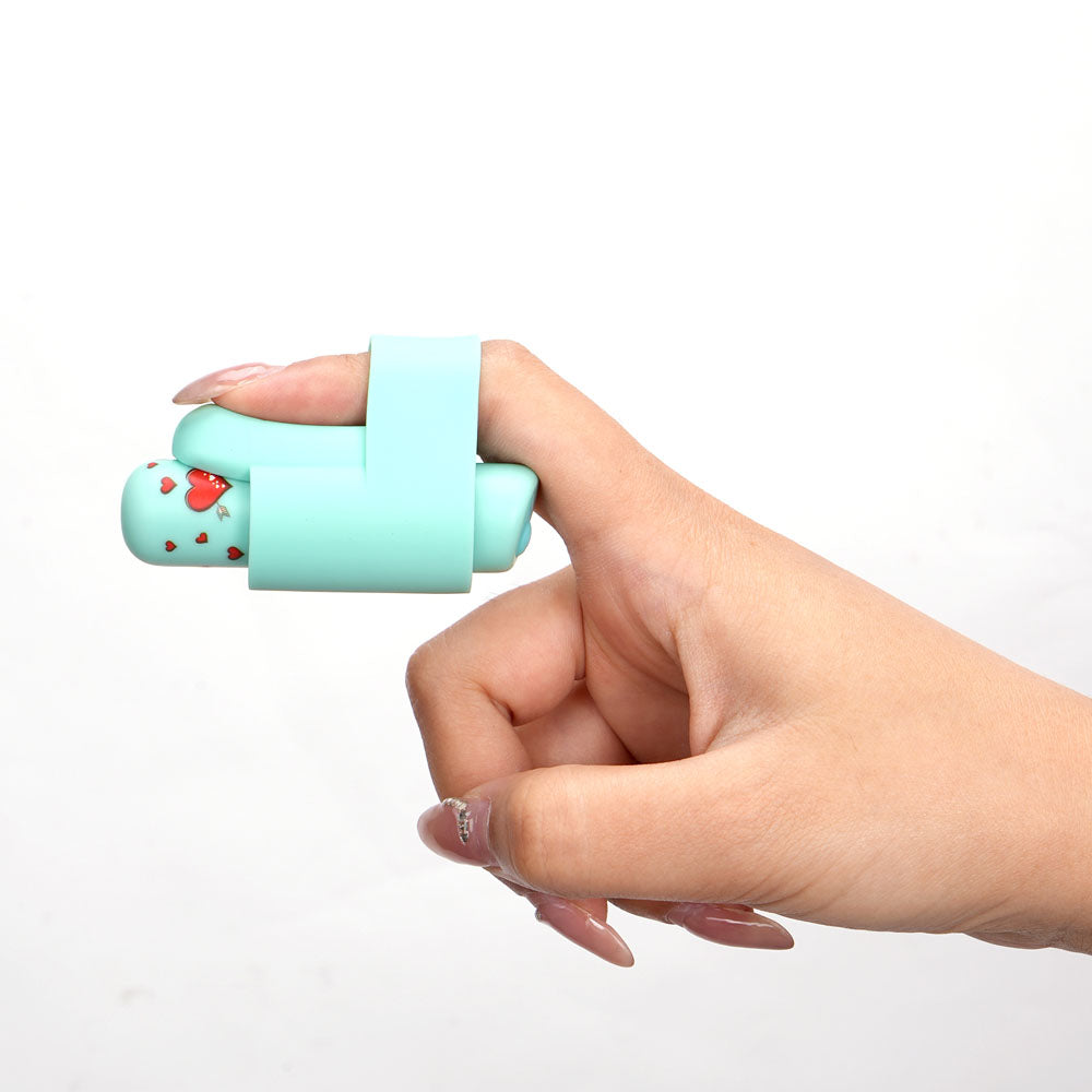 Maia JILLY - Teal - Teal USB Rechargeable Powerful Finger Stimulator in hand demonstrating its use.