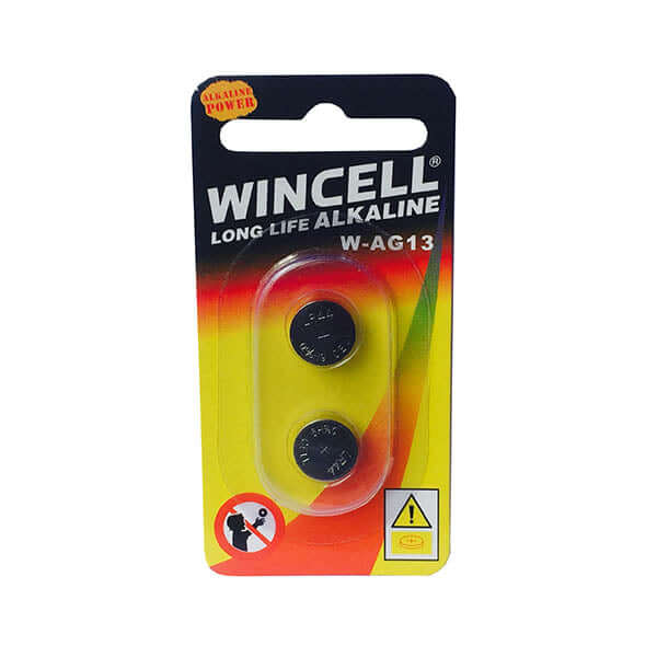 Wincell LR44 alkaline battery pack - Long life alkaline cells in a 2 pack, perfect for various electronic devices.