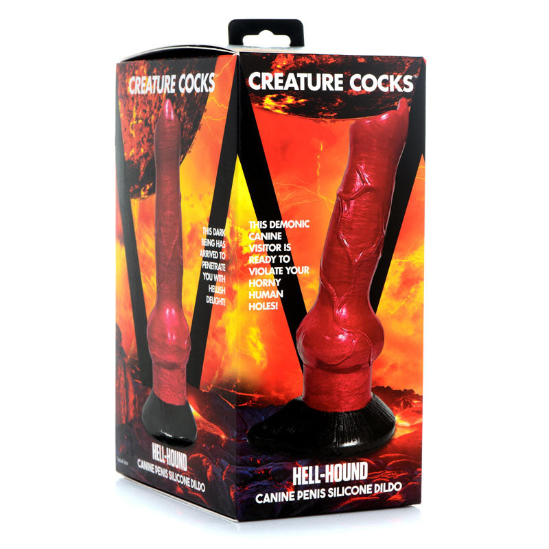 Creature Cocks Hell-Hound Canine Penis Silicone Dildo - 19 cm Canine Dildo packaging featuring a striking red design.