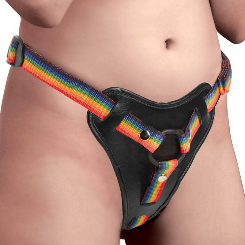 Strap-U Take the Rainbow - Rainbow Universal Strap-On Harness (No Probe Included) with colorful nylon straps.