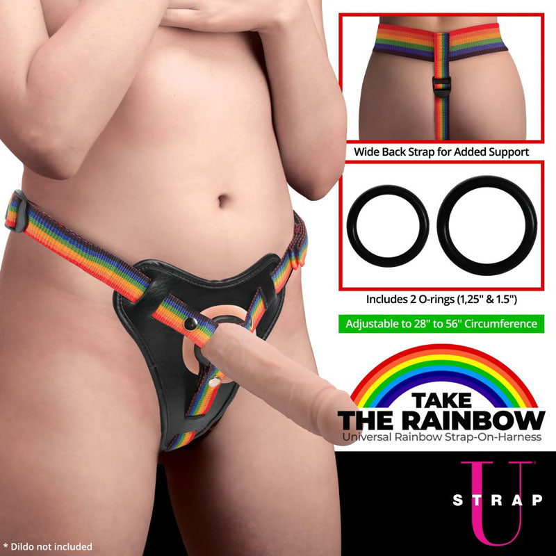 Strap-U Take the Rainbow - Rainbow Universal Strap-On Harness (No Probe Included) with wide back strap and adjustable silicone O-rings.