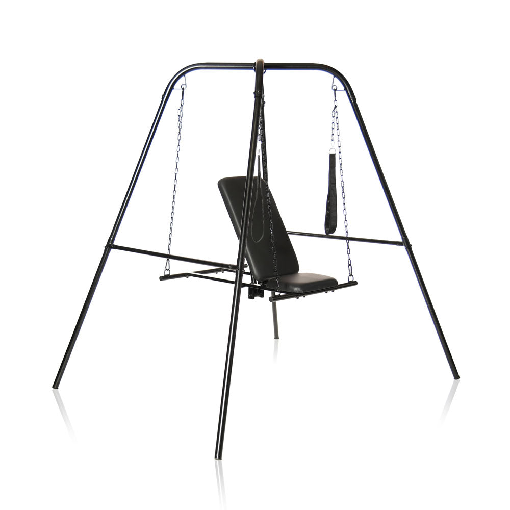 Master Series Throne - Adjustable Sex Sling with Stand, a sturdy and stylish design for intimate experiences.