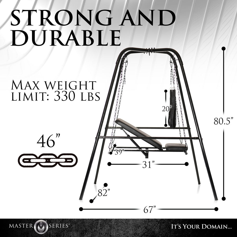 Master Series Throne - Adjustable Sex Sling with Stand dimensions and weight limit of 330 lbs.