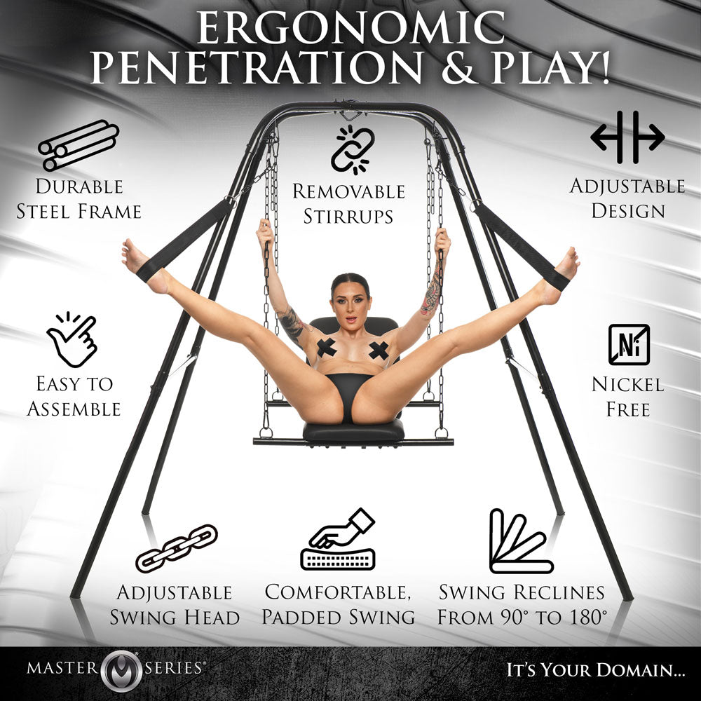 Master Series Throne - Adjustable Sex Sling with Stand featuring ergonomic design and durable steel frame.
