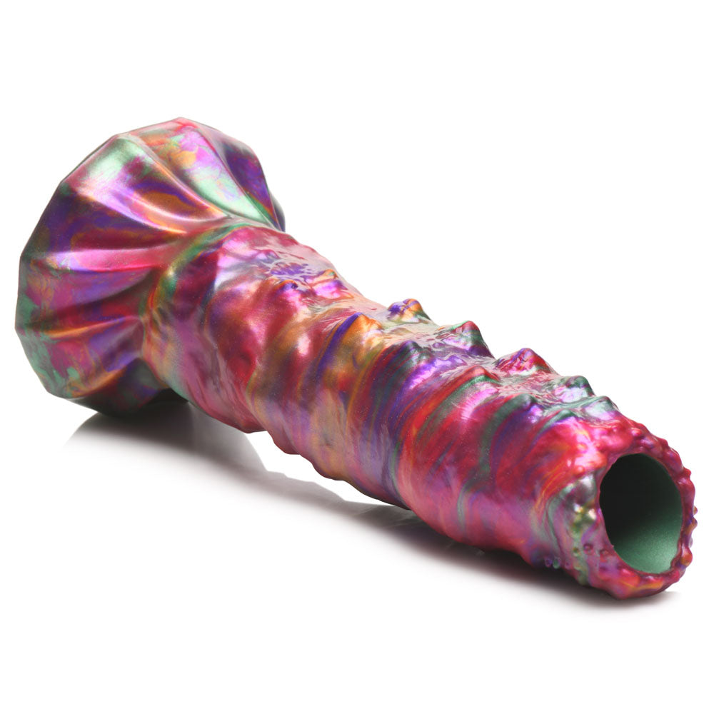 Creature Cocks Larva Silicone Dildo - 22.9 cm Fantasy Dildo with Eggs in vibrant iridescent colors.