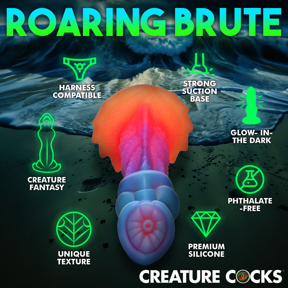 Creature Cocks Aqua-Cock - Glow in Dark Multi- 19.3 cm Fantasy Dildo features glow-in-the-dark, premium silicone design.