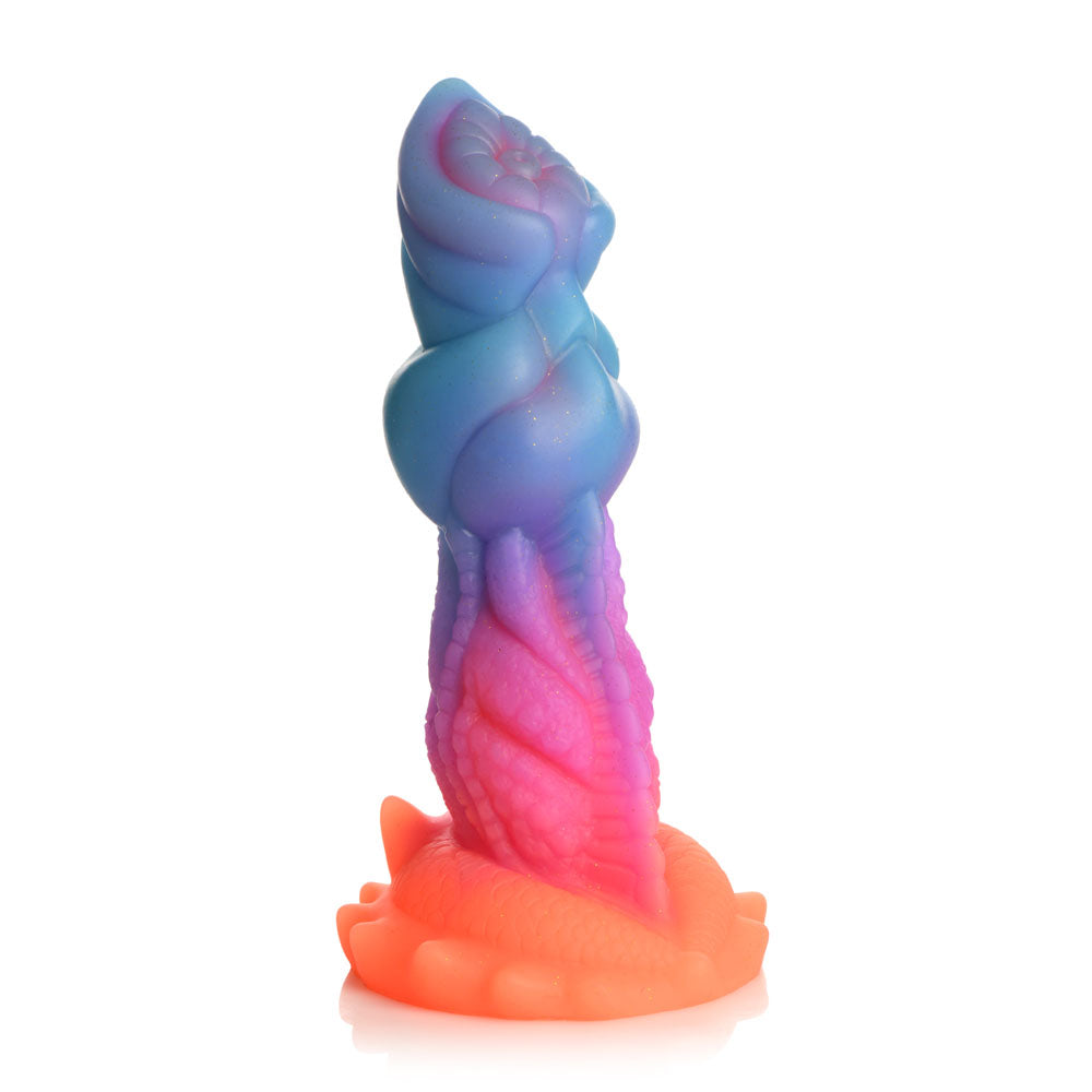 Creature Cocks Aqua-Cock - Glow in Dark Multi- 19.3 cm Fantasy Dildo in vibrant colors with a textured design.