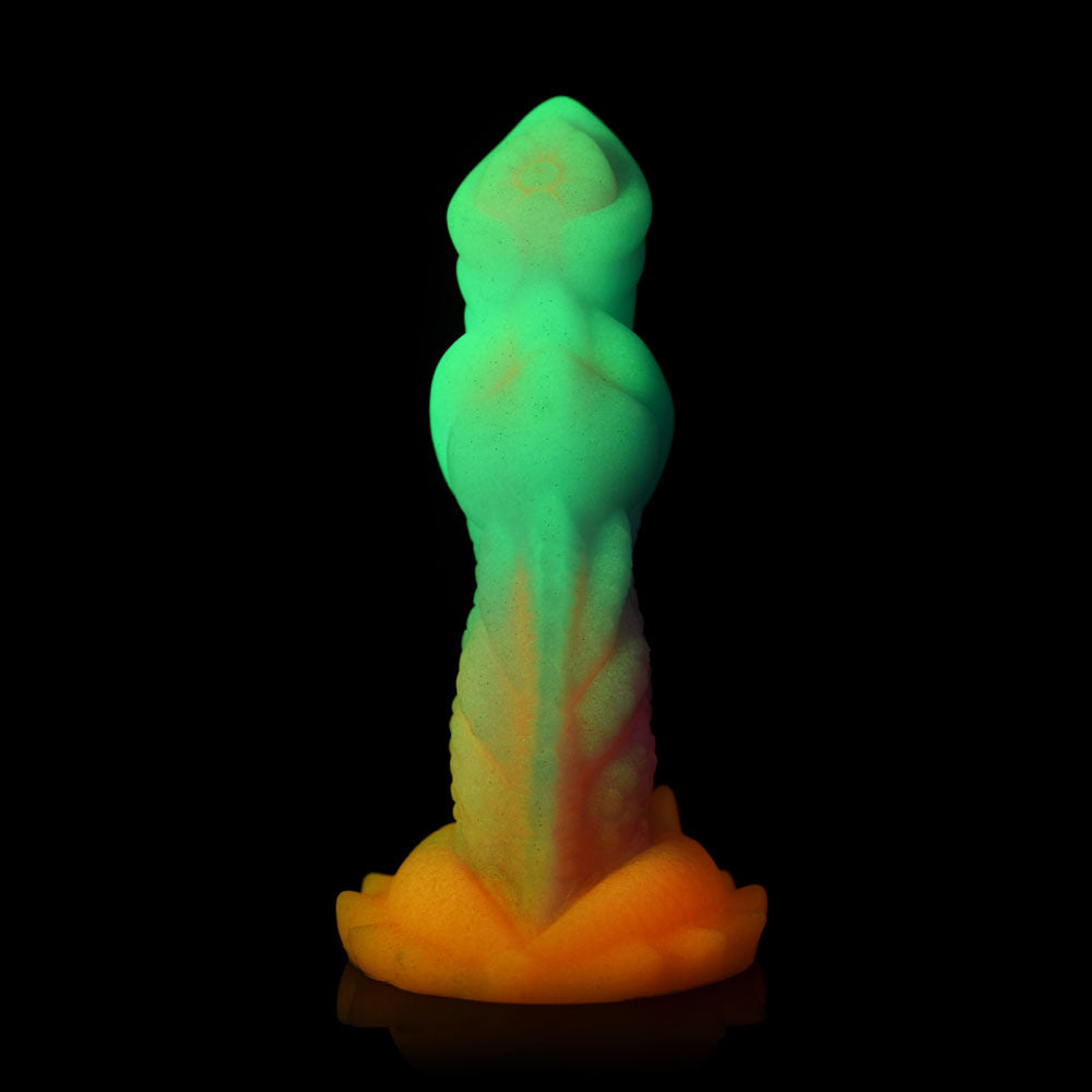 Creature Cocks Aqua-Cock - Glow in Dark Multi- 19.3 cm Fantasy Dildo on black background