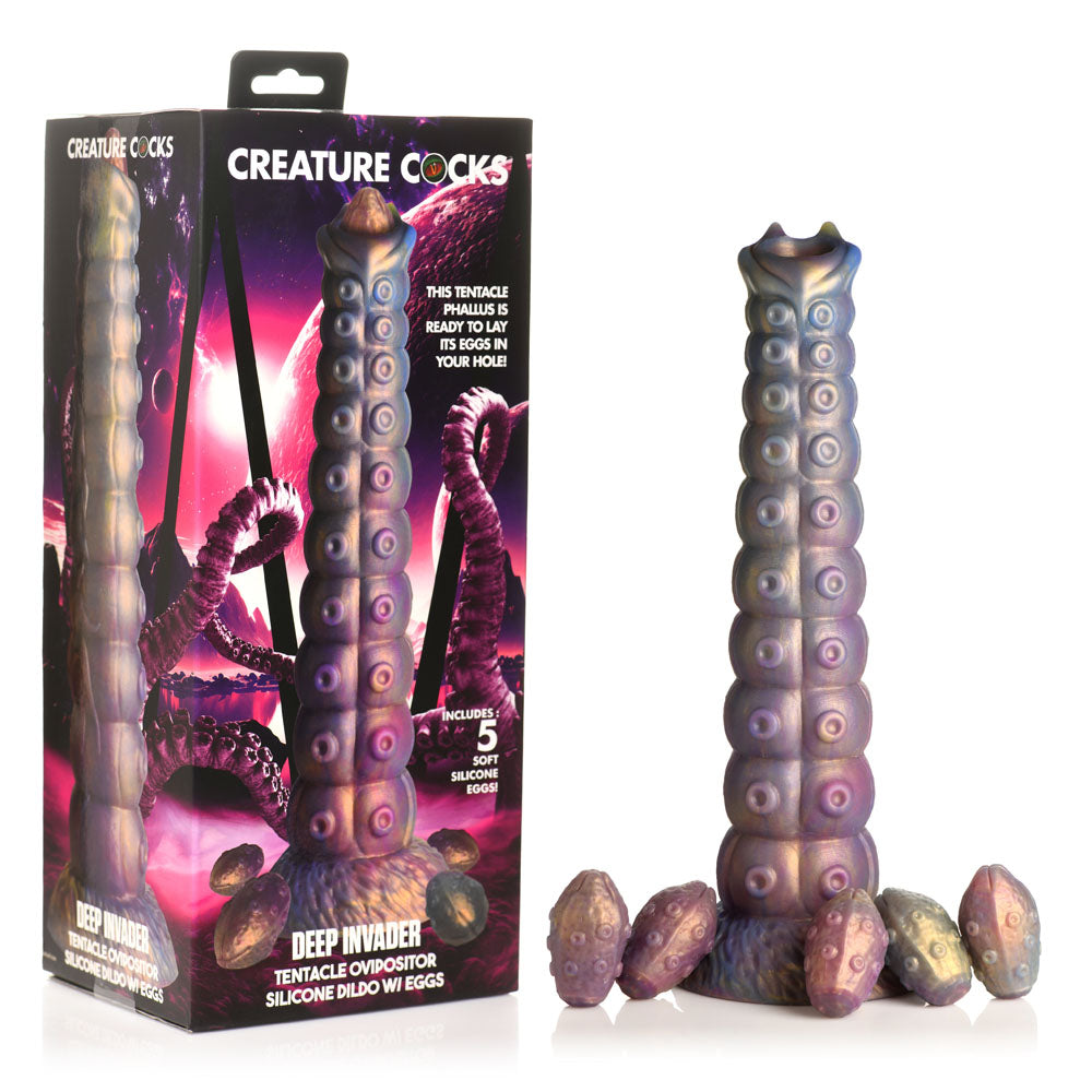Creature Cocks Deep Invader - Multi-Coloured 22.9 cm Ovipositor Fantasy Dildo with textured shaft and suction cup base.