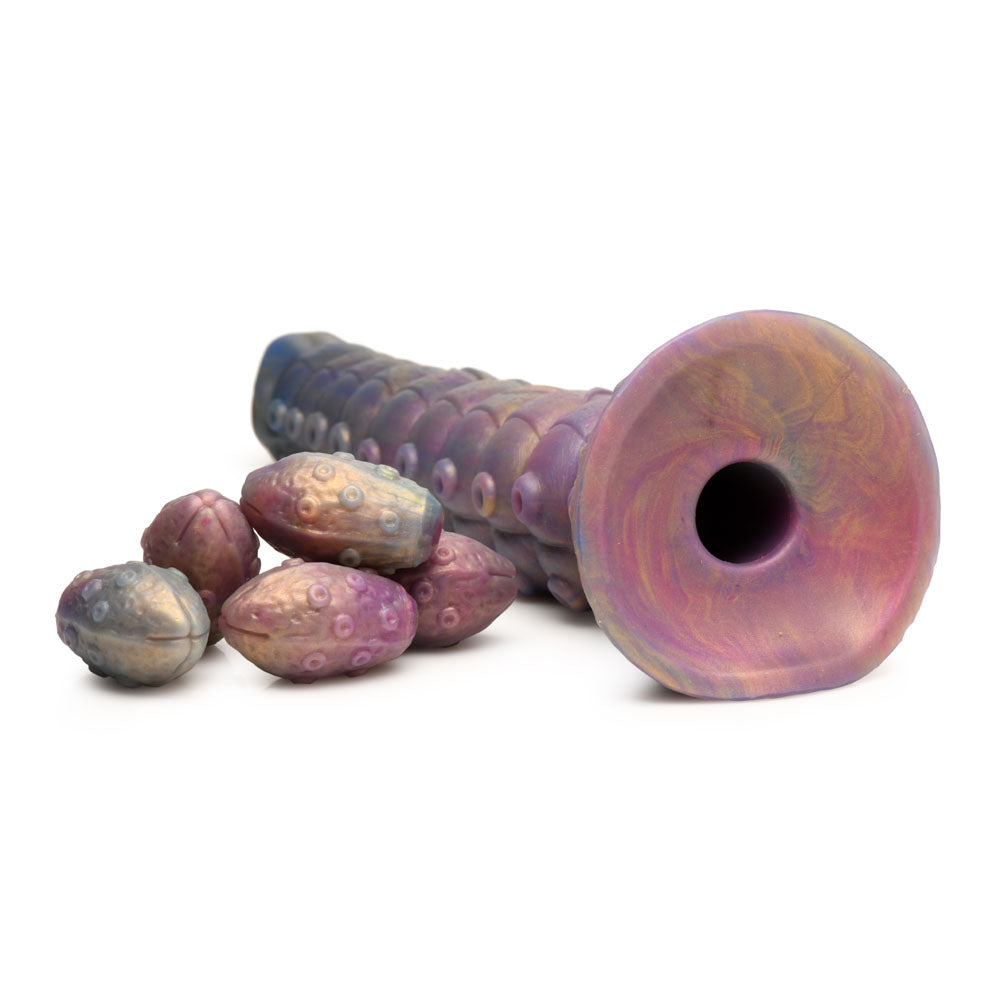 Creature Cocks Deep Invader - Multi-Coloured 22.9 cm Ovipositor Fantasy Dildo with alien egg-shaped accessories.