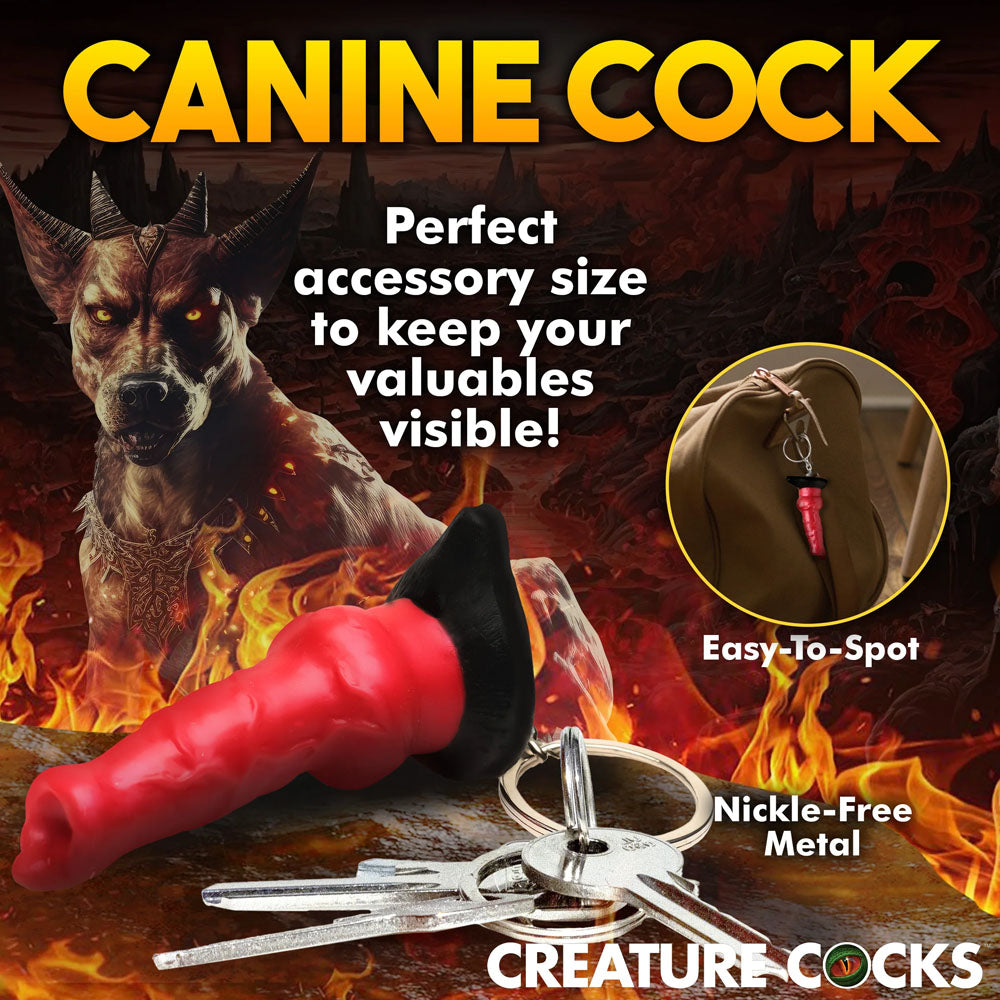 Creature Cocks Hell-Hound Keychain - Novelty Fantasy Dildo Keyring with key accessories in a fantasy setting.