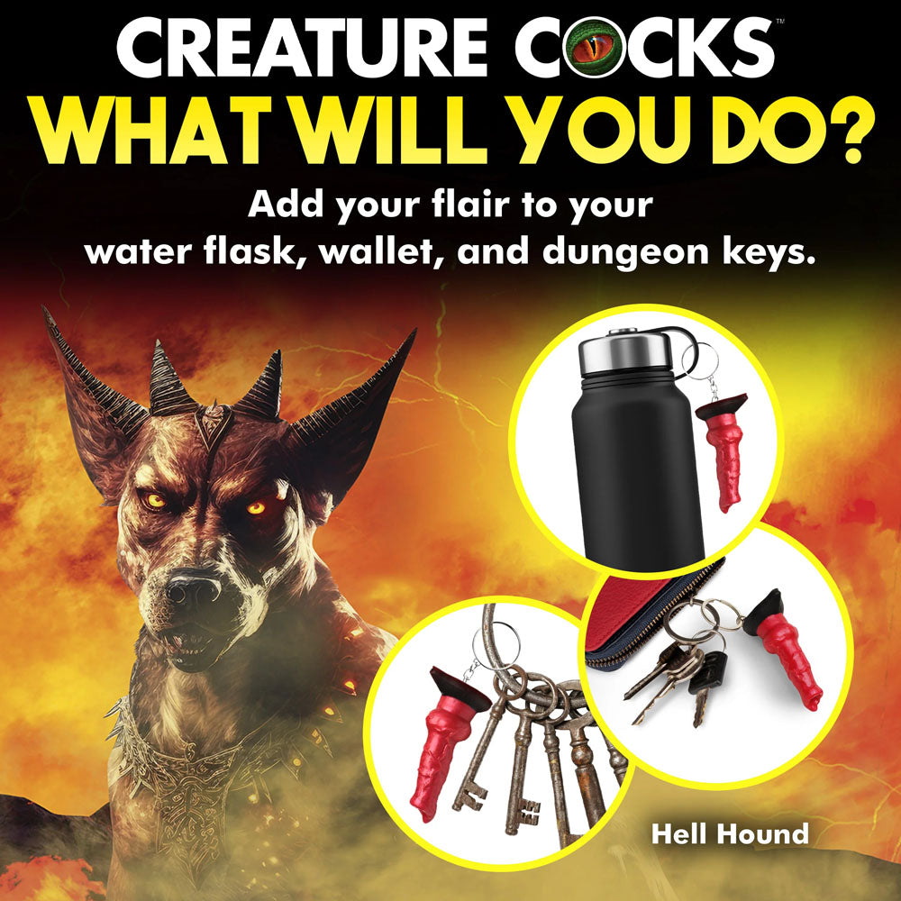 Creature Cocks Hell-Hound Keychain - Novelty Fantasy Dildo Keyring with water flask and dungeon keys