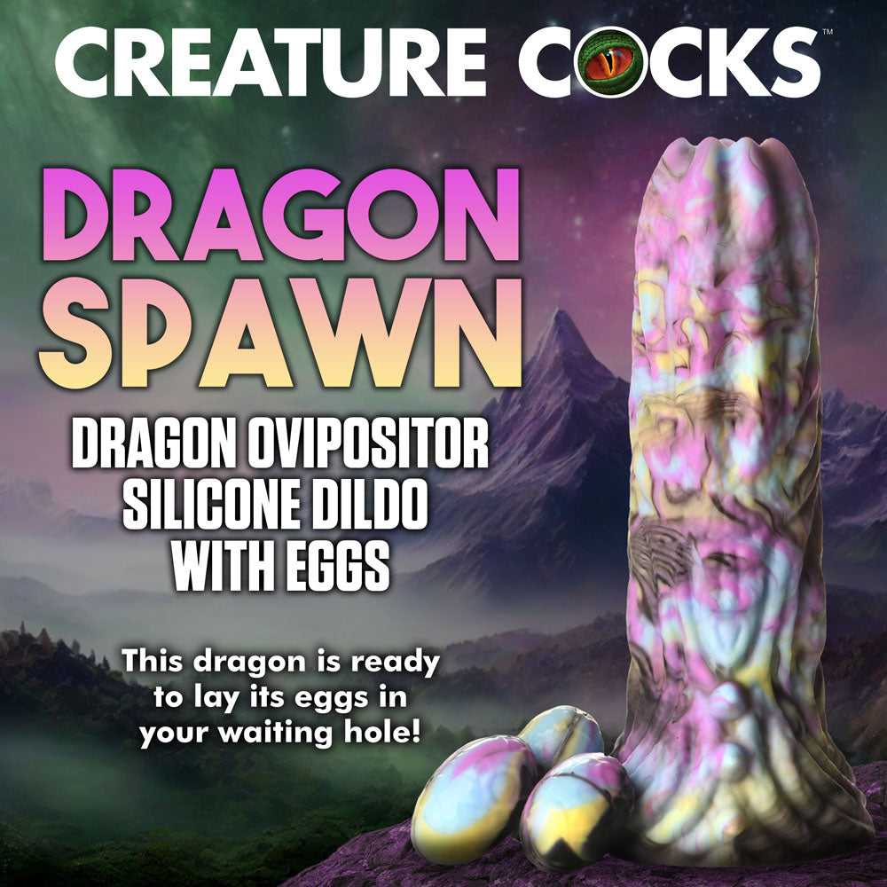 Creature Cocks Dragon Spawn - Multi- 18.5 cm Ovipositor Fantasy Dildo with silicone eggs in a fantasy setting.