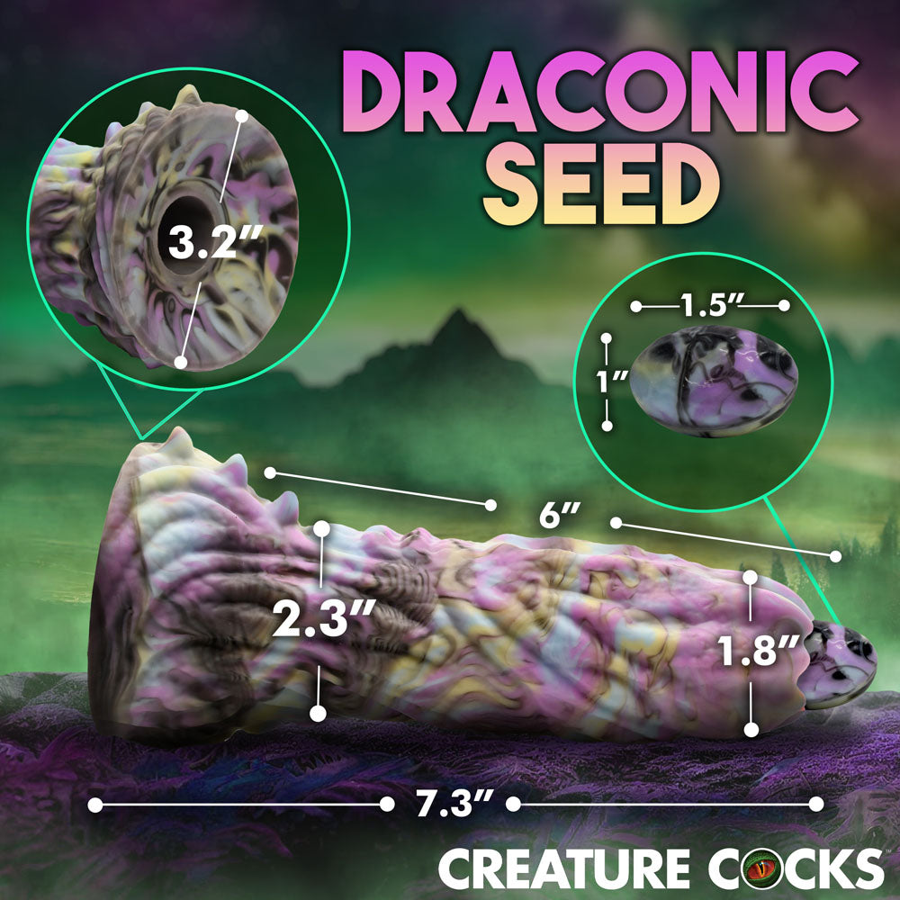 Creature Cocks Dragon Spawn - Multi- 18.5 cm Ovipositor Fantasy Dildo with dynamic color texture and size measurements.