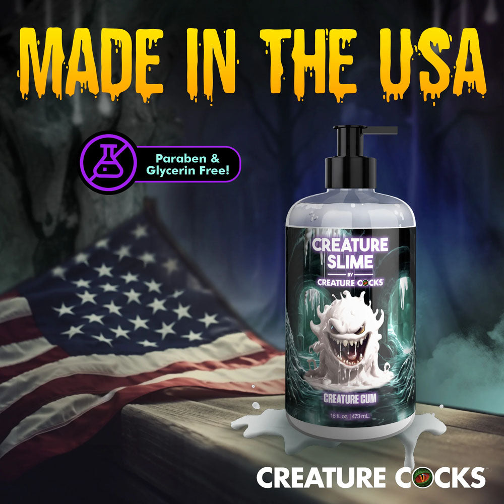 Creature Slime by Creature Cocks - Creature Cum - Cum Lubricant - 473 ml Pump Bottle with American flag background
