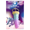 Creature Cocks Mystique Unicorn Keychain - Novelty Fantasy Dildo Keyring in pastel colors against a cosmic background.