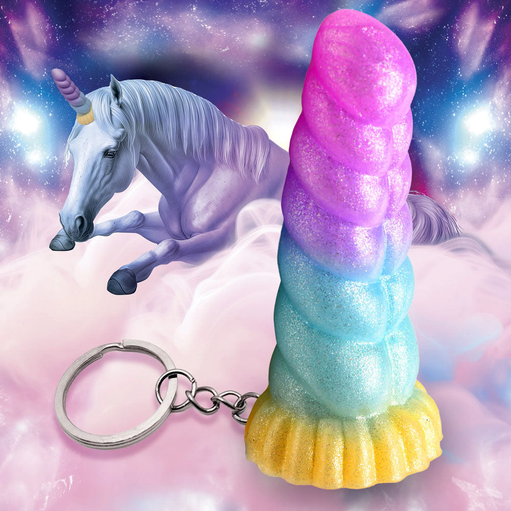 Creature Cocks Mystique Unicorn Keychain - Novelty Fantasy Dildo Keyring with colorful unicorn design