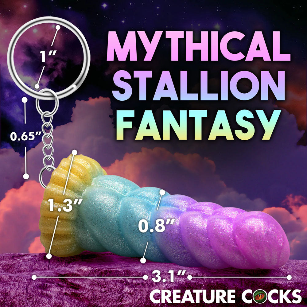 Creature Cocks Mystique Unicorn Keychain - Novelty Fantasy Dildo Keyring with pastel colors and whimsical design.