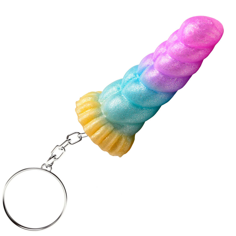 Creature Cocks Mystique Unicorn Keychain - Novelty Fantasy Dildo Keyring in pastel colors on keychain